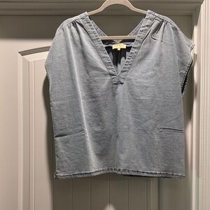 Elegant V-Neck Denim Blouse